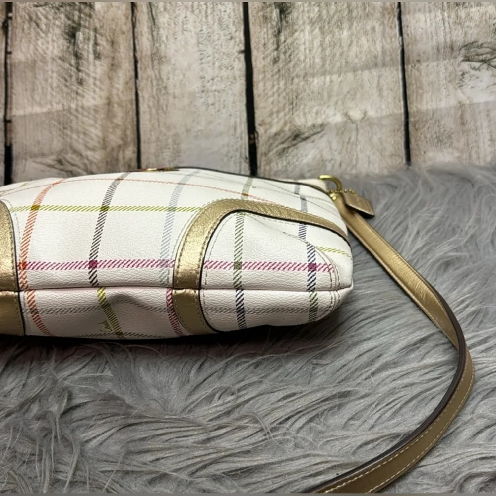 Coach Peyton Tattersal Plaid Rainbow GoldAccent Plaid Messenger Crossbody Bag - Picture 6 of 9